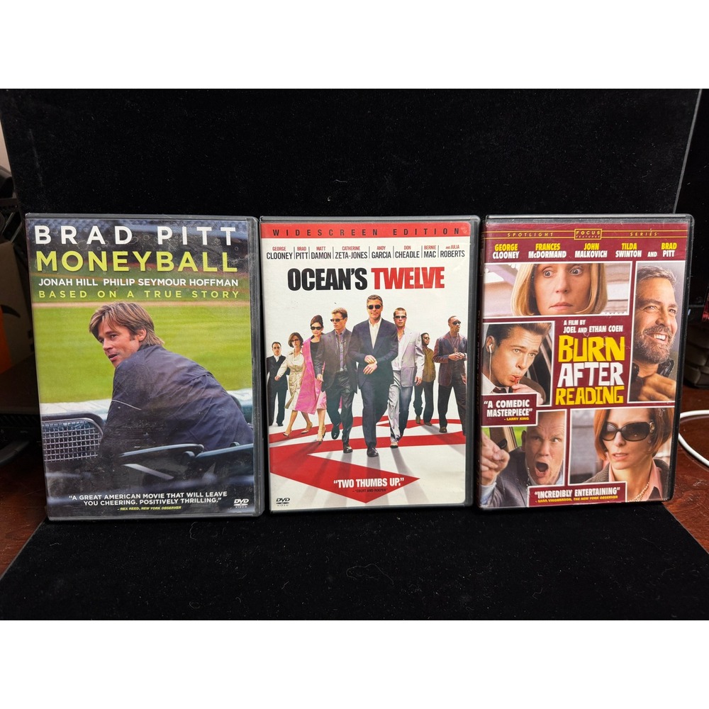 Brad Pitt DVD Lot Moneyball Ocean's Twelve Burn After Reading 3 Movie Collection